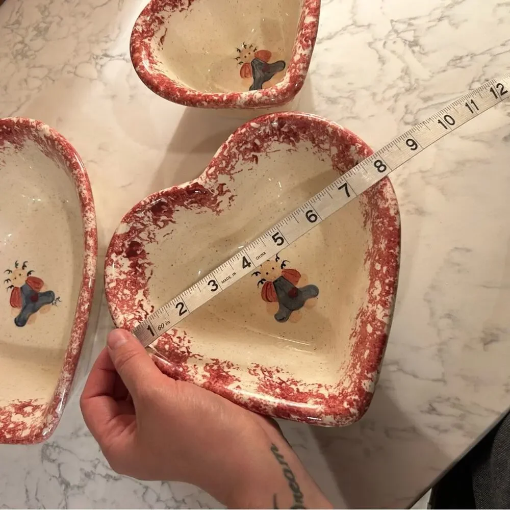 Vintage Ceramic The Houses Pottery Sturgis Ky Heart Shaped‎ Bowls Set of 3
